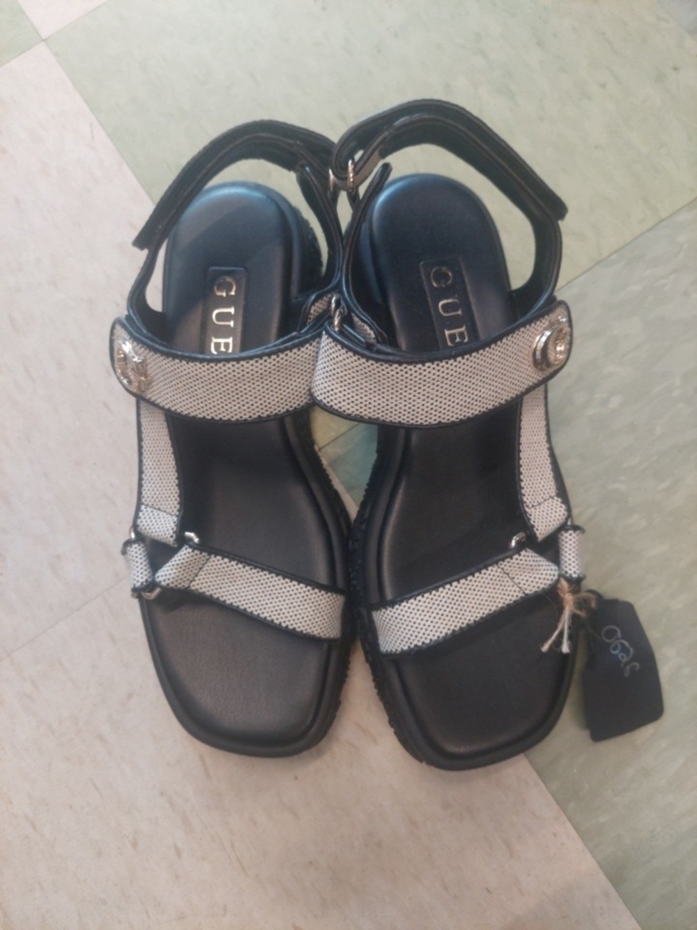 GUESS Black Sport Sandals with Silver Mesh Straps Size 9